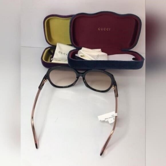 Auth GUCCI Square Sunglasses GG0489SA 003 Black Gold Interlocking GG Pink - Picture 7 of 9